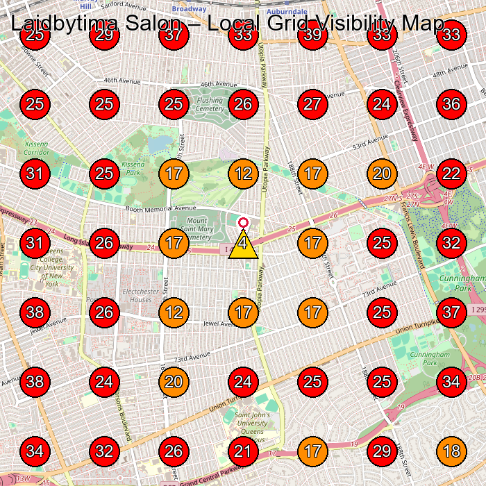 Laidbytima Salon GeoGrid visibility map for Hair Salon in Queens